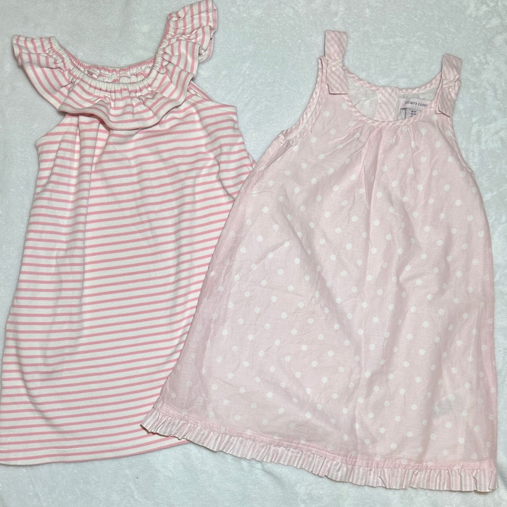 NWOT Julian’s closet pink polka dot dress & EUC Bisby pink stripe dress 3t